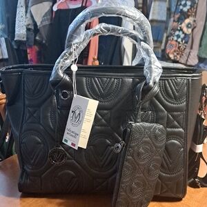 FLASH SALE Orlandi Valentino Black Quilted Tote Bag Set New 248